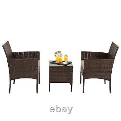 3pcs Rattan Patio Furniture Set Outdoor Garden Wicker Coffee Side Table Bistro