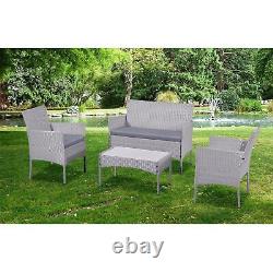 4 PC Rattan Effect Outdoor Garden Patio Furniture Sofa, Chairs & Table in Grey