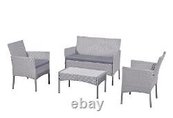 4 PC Rattan Effect Outdoor Garden Patio Furniture Sofa, Chairs & Table in Grey