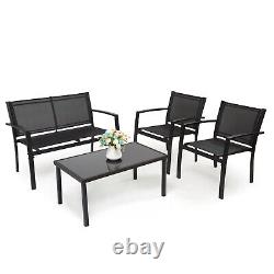 4 PCS Garden Furniture Set Patio Outdoor 4 Seater Sofa Chairs Rectangular Table