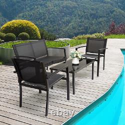 4 PCS Garden Furniture Set Patio Outdoor 4 Seater Sofa Chairs Rectangular Table