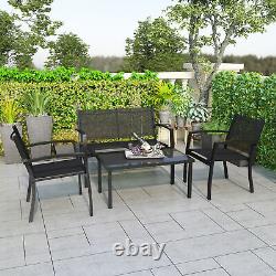 4 PCS Garden Furniture Set Patio Outdoor 4 Seater Sofa Chairs Rectangular Table