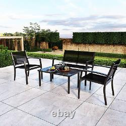 4 PCS Garden Furniture Set Patio Outdoor 4 Seater Sofa Chairs Rectangular Table