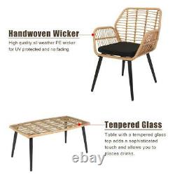 4 PCS Wicker Rattan Furniture Patio Set Chair Sofa Table Sets Garden with Cushion