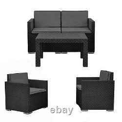 4 Pc Black Lounge Garden Furniture Patio Rattan Design Conversation Set Cushions
