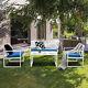 4 Pcs Garden Furniture Set Metal Frame Patio Table Chairs Bench Set Withcushions