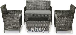 4 Pcs Garden Outdoor Rattan Furniture Bistro Set Patio Wicker Chairs Table Black