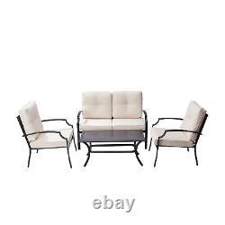 4 Pcs Garden Patio Furniture Table & 3 Chairs Sofa with Cushions