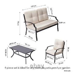 4 Pcs Garden Patio Furniture Table & 3 Chairs Sofa with Cushions