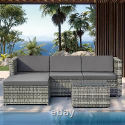 4 Pcs L-shaped Corner Sofa Glass Table Rattan Garden Furniture Patio Lounge Set