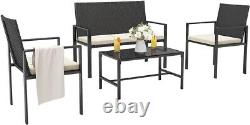 4 Pcs Rattan Garden Furniture Set Chairs Sofa Table Patio Seater Set Outdoor