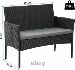 4 Pcs Rattan Garden Furniture Set Patio Outdoor Table Chairs Sofa  GREY CUSION