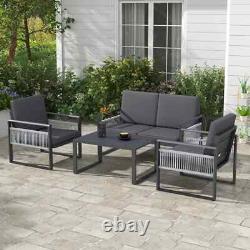 4 Piece Aluminium Garden Dining Set Outdoor Patio Furniture with Cushions Included