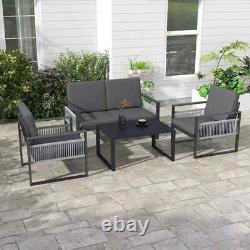 4 Piece Aluminium Garden Dining Set Outdoor Patio Furniture with Cushions Included