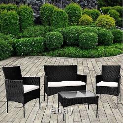 4 Piece Black Rattan Garden Furniture Set Table Chairs Sofa Wicker Outdoor Patio