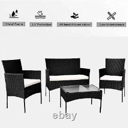 4 Piece Black Rattan Garden Furniture Set Table Chairs Sofa Wicker Outdoor Patio