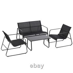 4 Piece Garden Furniture Set Patio Sofa Set with Chairs and Glass Top Table