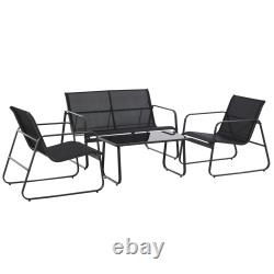 4 Piece Garden Furniture Set Patio Sofa Set with Chairs and Glass Top Table