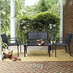 4 Piece Garden Furniture Set Sofa Chairs Rectangular Table Patio Outdoor Black