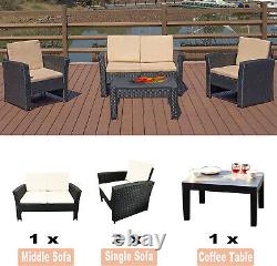 4 Piece Garden Furniture Set Table Chairs Sofa Wicker Outdoor Patio Set