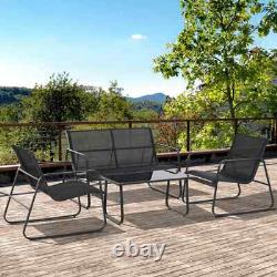 4 Piece Garden Furniture Set with Sofa Chairs & Glass Table Patio Seating Black