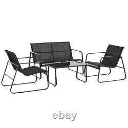 4 Piece Garden Furniture Set with Sofa Chairs & Glass Table Patio Seating Black