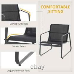 4 Piece Garden Furniture Set with Sofa Chairs & Glass Table Patio Seating Black