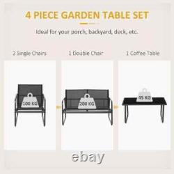 4 Piece Garden Furniture Set with Sofa Chairs & Glass Table Patio Seating Black