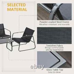 4 Piece Garden Furniture Set with Sofa Chairs & Glass Table Patio Seating Black