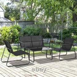 4 Piece Garden Furniture Set with Sofa Chairs & Glass Table Patio Seating Black