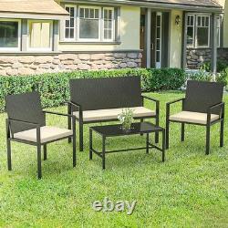 4 Piece Garden Rattan Furniture Table Chairs Sofa Wicker Outdoor Patio Set