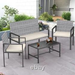 4 Piece Garden Rattan Furniture Table Chairs Sofa Wicker Outdoor Patio Set
