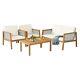 4-piece Garden Wicker Patio Furniture Set Outdoor Acacia Wood Conversation Set