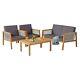 4-piece Garden Wicker Patio Furniture Set Outdoor Acacia Wood Conversation Set