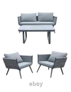 4 Piece Outdoor Woven Grey Furniture Set Patio Garden Furniture with Cushions