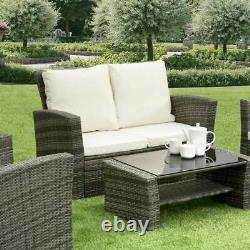 4 Piece Patio Set Rattan Garden Furniture Table Chairs Grey Black and Brown