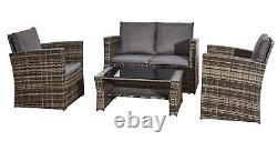 4 Piece Rattan Garden Furniture Set Outdoor MixGrey Patio Table Chairs & Cushion