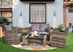 4 Piece Rattan Garden Furniture Set Outdoor MixGrey Patio Table Chairs & Cushion
