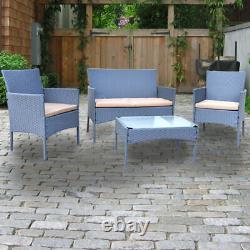 4 Piece Rattan Garden Furniture Set Patio Conservatory Sofa Table and Chairs Set
