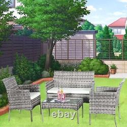 4-Piece Rattan Garden Furniture Set, Patio Sofa, Table, Chairs, Mix Grey