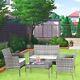 4-piece Rattan Garden Furniture Set, Patio Sofa, Table, Chairs, Mix Grey