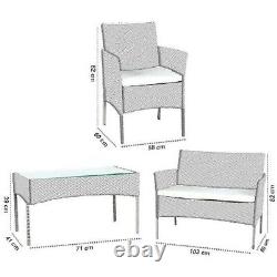 4-Piece Rattan Garden Furniture Set, Patio Sofa, Table, Chairs, Mix Grey