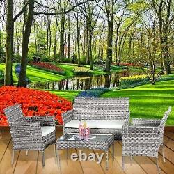 4-Piece Rattan Garden Furniture Set, Patio Sofa, Table, Chairs, Mix Grey