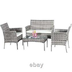 4-Piece Rattan Garden Furniture Set, Patio Sofa, Table, Chairs, Mix Grey