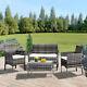 4 Piece Rattan Garden Furniture Set Patio Table Sofa Chairs With Cushions Outdoor