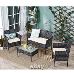 4 Piece Rattan Garden Furniture Set Patio Table Sofa Chairs with Cushions Outdoor