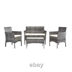 4 Piece Rattan Garden Furniture Set Patio Table Sofa Chairs with Cushions Outdoor