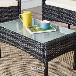 4 Piece Rattan Garden Furniture Set Patio Table Sofa Chairs with Cushions Outdoor