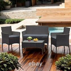 4-Piece Rattan Garden Furniture Set- Wicker Patio Sofa, Chairs, Table & Cushions