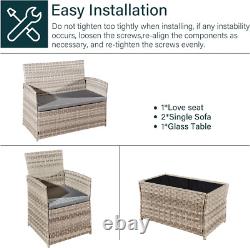 4 Piece Rattan Garden Furniture Sets, Patio Conservatory Set, Include Rattan Lov